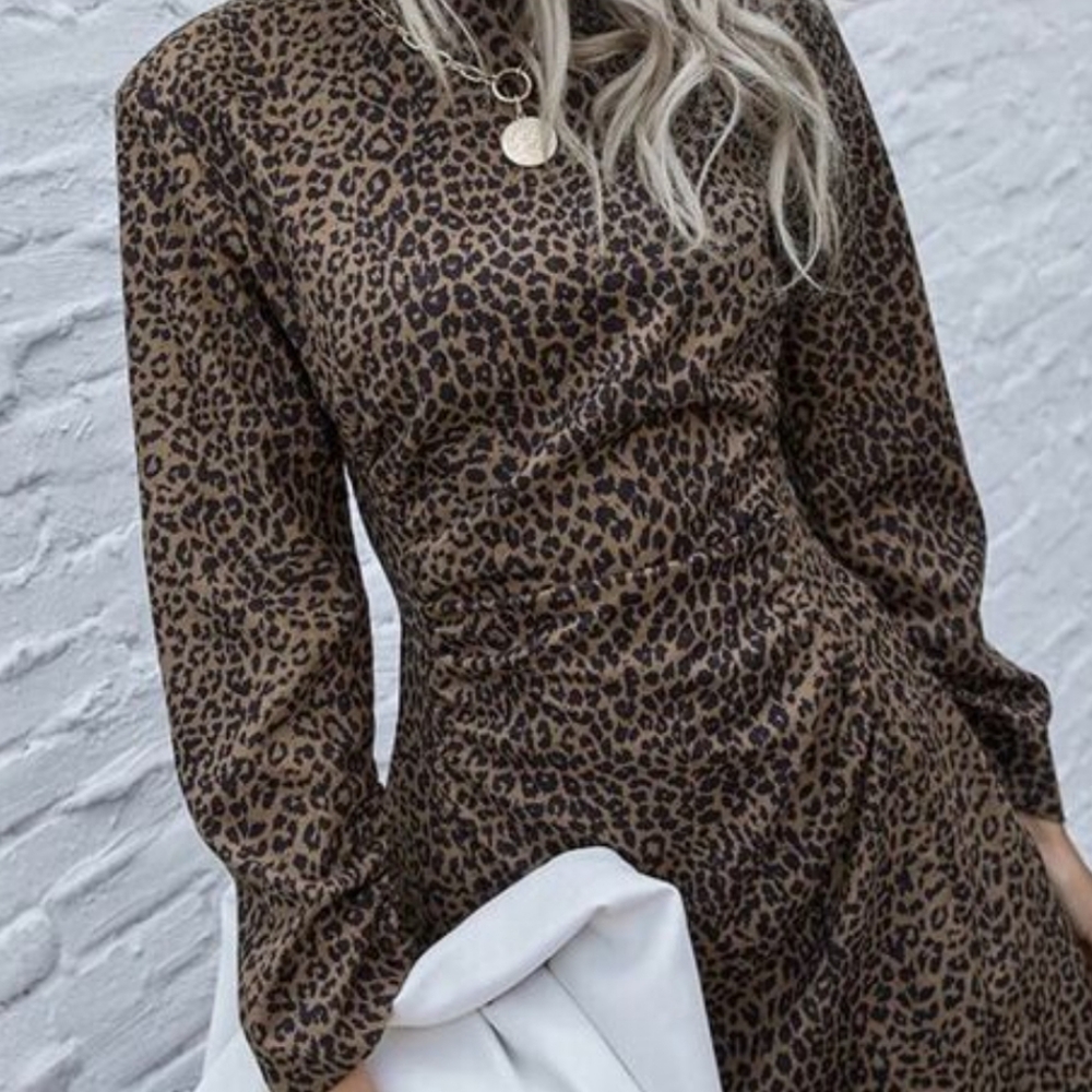 Zara lightweight thin corduroy leopard print dress with front ruching size S EUC